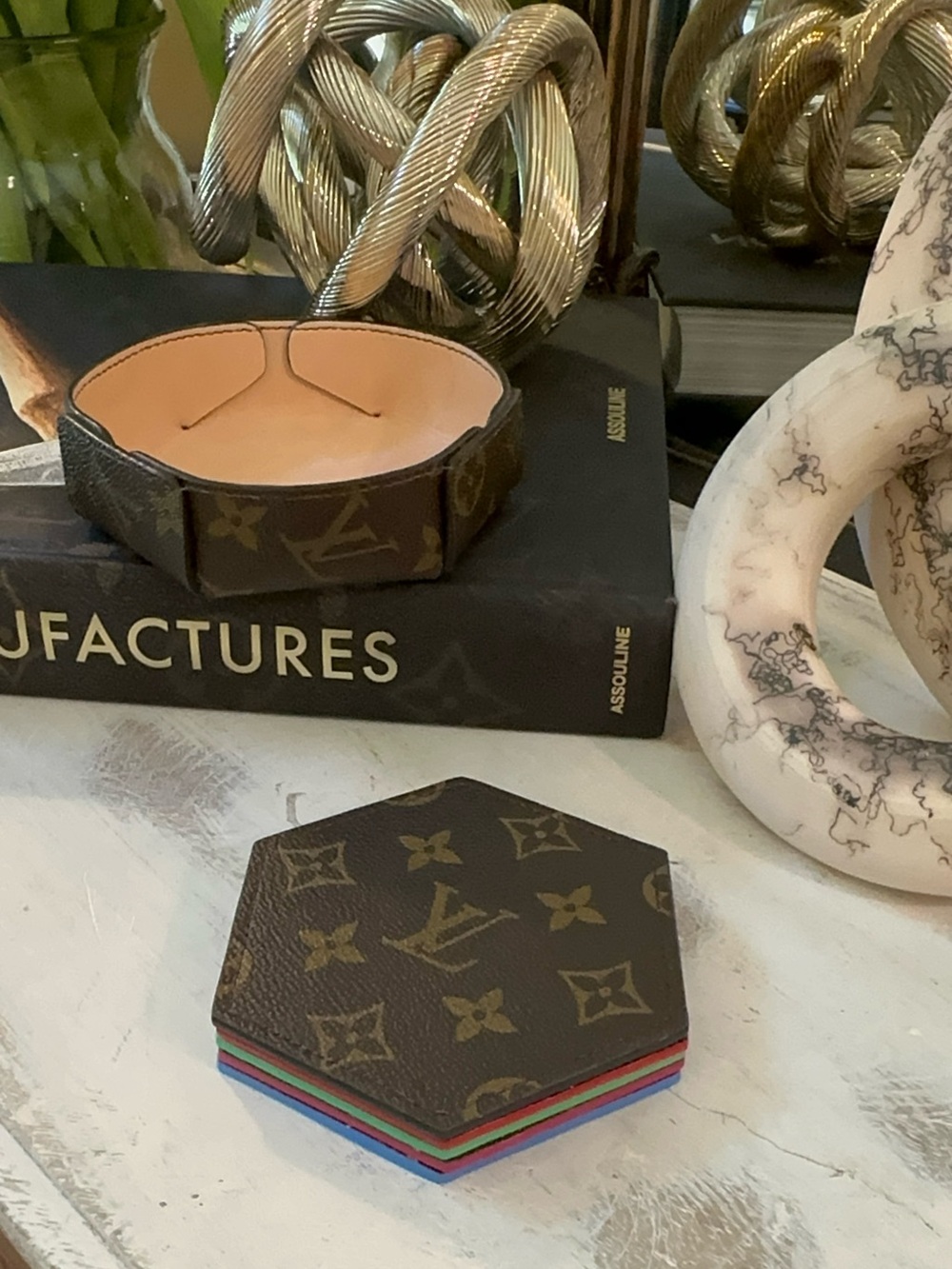 Leather Coaster Set of 5 with Coaster Holder